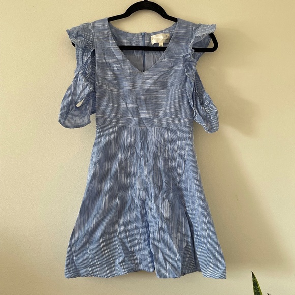 J.O.A. 100% Cotton Striped Blue and White Dress - Picture 1 of 11